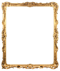 Gilded patterned frame of a painting in the Baroque style on a transparent background, in PNG format.