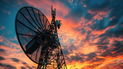 Poster - Radio tower with a beautiful sunset in the background