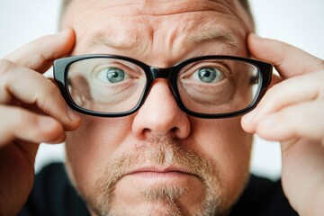 Wall Mural - A close-up shot of a person wearing glasses, focusing on the details of their facial features