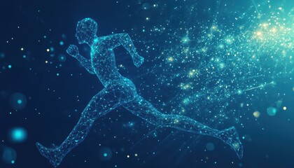 Poster - Abstract digital illustration of a runner moving through a starry night sky.