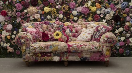 Canvas Print - A couch covered in lots of colorful flowers