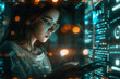 © -=RRZMRR=- - woman with tablet and software coding hologram