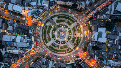 Aerial view elevated road and traffic junctions, Modern construction design traffic ways traffic jams, Road interchange or highway intersection with busy urban traffic Junction network transportation.