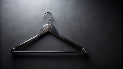 Poster - A solitary wooden hanger against a dark backdrop, ready to embrace a new garment.