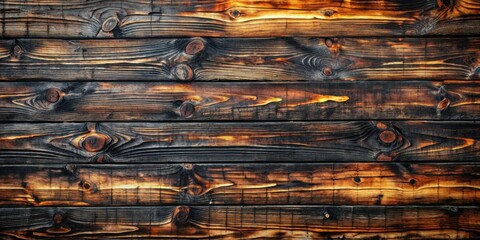 Aufkleber - Rustic Wooden Planks with Knots and Burned Edges, Displaying a Rich and Textured Background