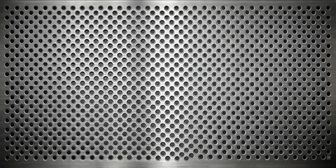Leinwandbilder - Silver Metal Sheet with Circular Perforations and Brushed Texture
