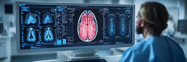 Leinwandbilder - Advanced Brain Imaging and Neural Analysis Displayed on Digital Medical Monitor for Healthcare,Science and Medical Research Purposes