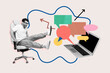 © deagreez - Creative collage young man employee laptop internet conference communication speech web online meeting business management