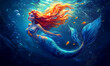 © emilio100 - Beautiful mermaid swimming in the depths, illustration generative AI