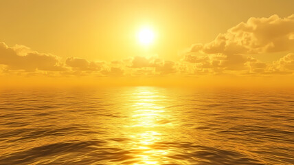 golden sun sinks towards horizon, casting its warm glow upon vast ocean. clouds drift lazily across 