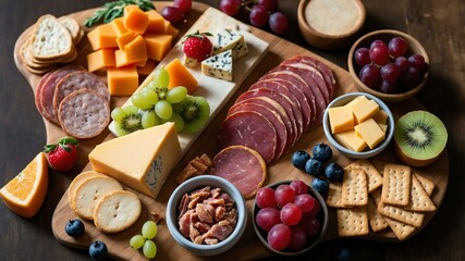 Wall Mural - charcuterie for kids board flat lay aesthetic setup for ads background