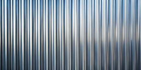 Poster - Silver Corrugated Metal Panel with a Reflective Surface and Vertical Lines