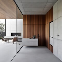 Minimalist Interior design with wooden and concrete wall