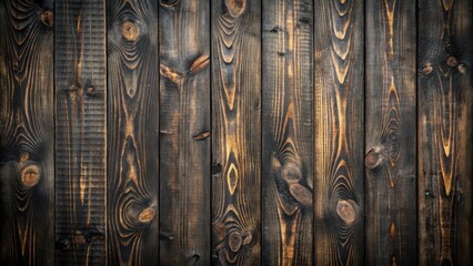 Aufkleber - Dark Stained Wooden Panel with Visible Grain and Knots
