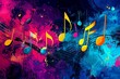 © StockUp - Bright musical notes float across a vivid, abstract background invoking joy and creativity.