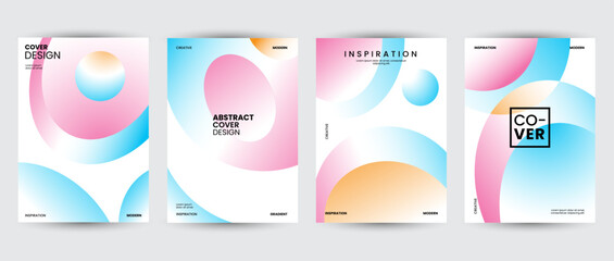 Wall Mural - Abstract collection of geometric shapes backgrounds. Brutal contemporary figure circle oval wave patterns. Gradient color, cover, geometric, banner. Swiss design aesthetic