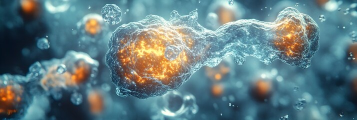 Aufkleber - Microscopic Viral Network - Futuristic Medical Graphic Depicting the Complex Structure and Connectivity of Viruses and Cells in a Digital,Glowing,and Dynamic Manner