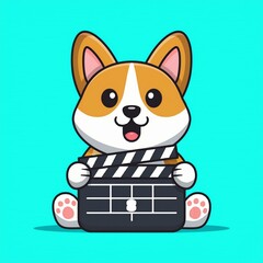 Cute Corgi Dog Holding Clapper Board Cartoon