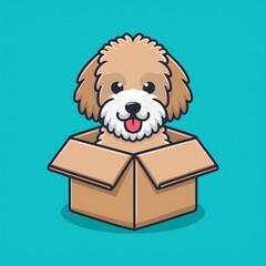 Wall Mural - cute maltipoo dog playing in box cartoon