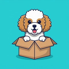 Wall Mural - cute maltipoo dog playing in box cartoon