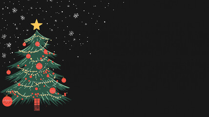 Vector illustration of a Christmas tree in the dark night with copy space.