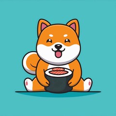 Wall Mural - cute shiba inu dog holding sushi cartoon