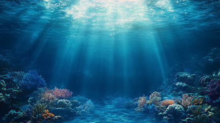 Wall Mural - sea deep or ocean underwater with coral reef as a background: a view of the deep sea or underwater o