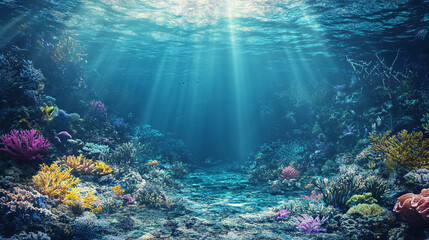 Wall Mural - sea deep or ocean underwater with coral reef as a background: a view of the deep sea or underwater o
