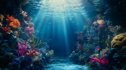 Wall Mural - sea or ocean underwater deep nature background: a deep, underwater ocean background capturing the na