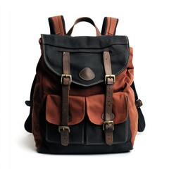 Poster - A close-up of a brown and black backpack on a white background