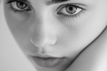 Wall Mural - A close-up shot of a woman's eyes in black and white