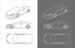 © WINDERFULL STUDIO - vector racing car line art draw blueprint wireframe from all view top corner side back isolated in transparent background