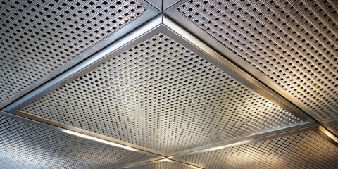 Poster - Abstract Pattern of Interlocking Metallic Grids with Geometric Shapes and Subtle Lighting Effects