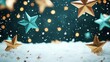 © JT-Dee - Festive stars and snow on a teal background evoke holiday cheer and celebration.