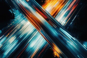 Poster - Urban landscape with cars and buildings at night