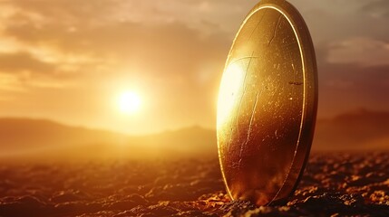 Achilles' shield reflecting the sun, a battlefield fading into the background