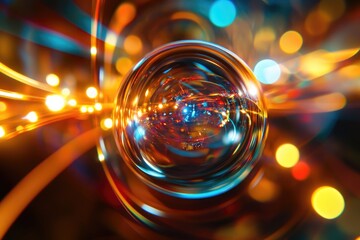 Canvas Print - Close-up of a glass with lights in the background, ideal for use in interior design or promotional materials