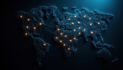 Poster - World map with illuminated network connections