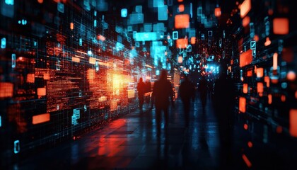 Poster - Futuristic digital cityscape at night