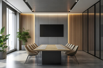  Modern Empty Meeting Room with Big Conference Table