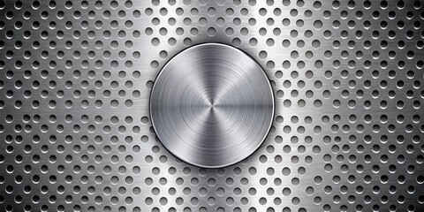 Leinwandbilder - A Brushed Metal Circular Panel Embedded in a Grid of Perforations