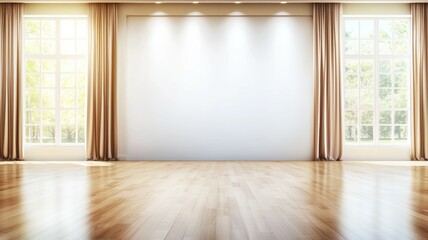 A large empty room with white walls and wooden floors