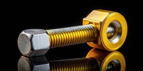 Poster - A Golden Bolt with a Silver Head Reflecting on a Black Background