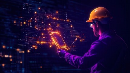 Worker with digital technology interface.