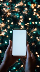 Aufkleber - Smartphone in hands, bright bokeh background