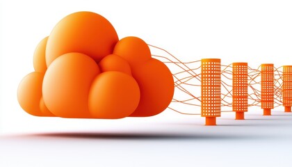 Fototapete - Cloud computing concept with orange cloud.