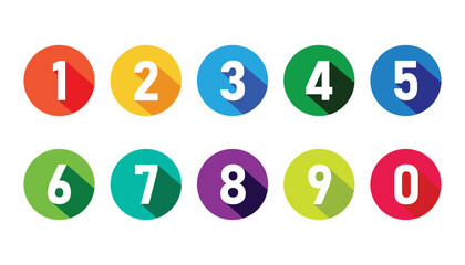 number set from zero to nine on colorful circle with shadow. colorful circles and numbers. numbers s