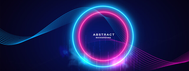 Wall Mural - Blue technology background with motion neon light lines Vector illustration