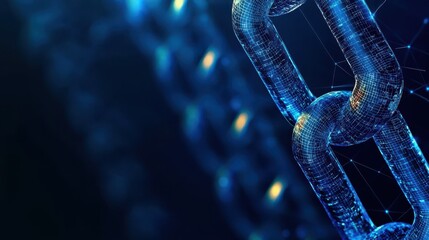 Leinwandbilder - Digital chain linked in blue light.