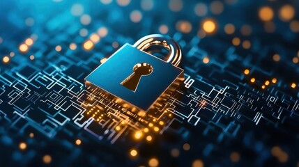 Leinwandbilder - Digital padlock on a microchip background